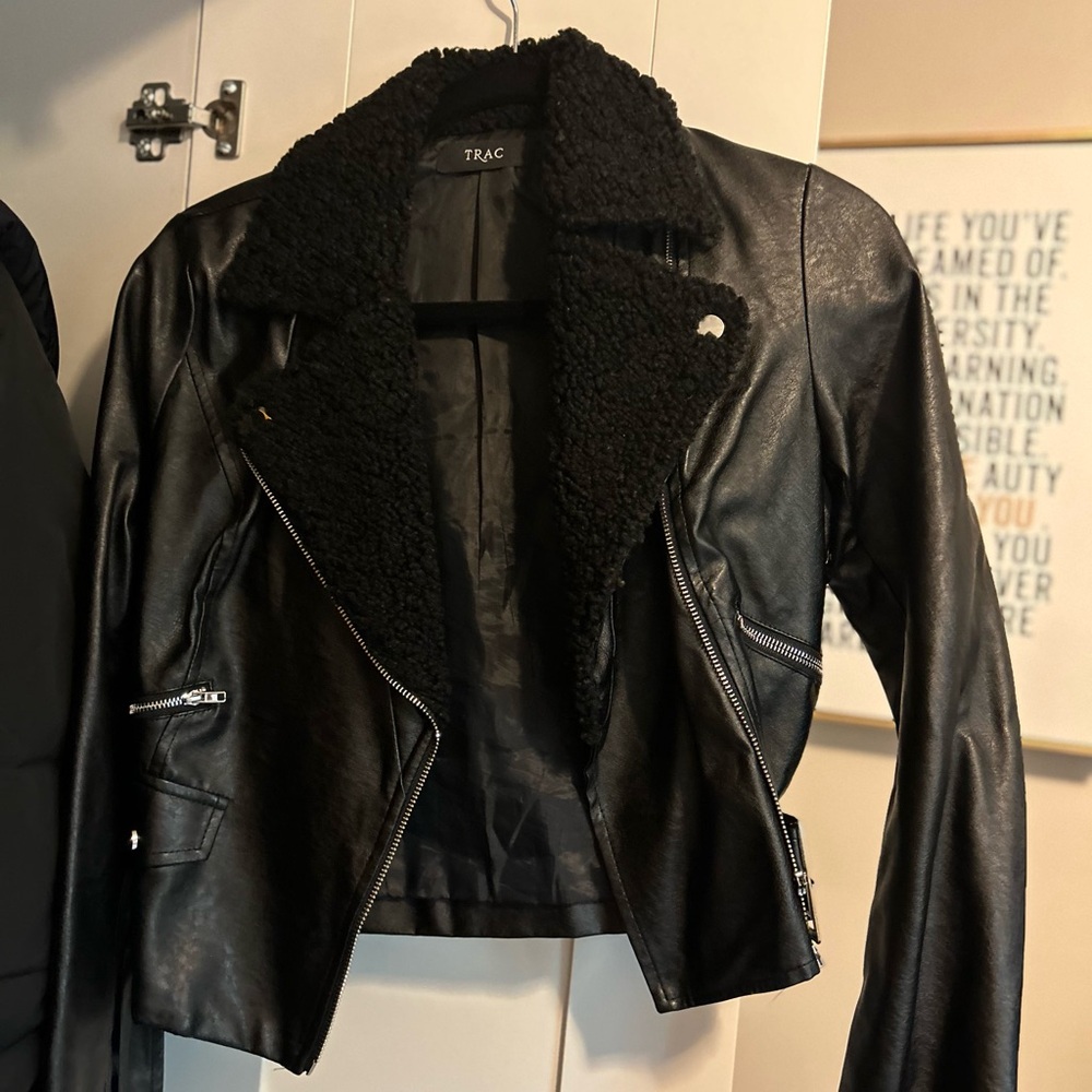 TRAC Black Faux Leather Jacket SMALL